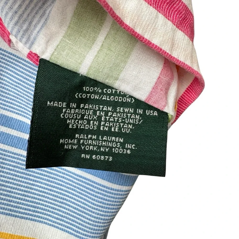 RALPH LAUREN STUDIO AWNING STRIPE EURO PILLOW SHAM 26in X 26in‎ Blue Pink Green
